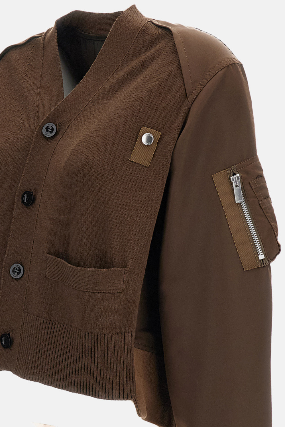 NYLON TWILL X COTTON KNIT CARDIGAN