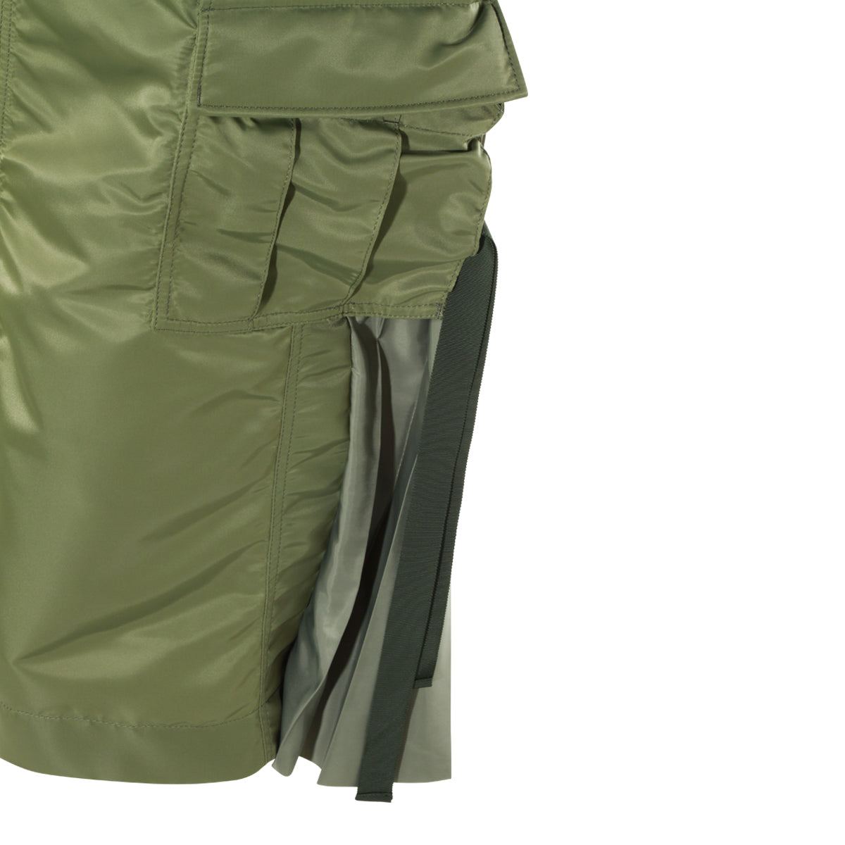 KHAKI NYLON TWILL LONG SKIRT