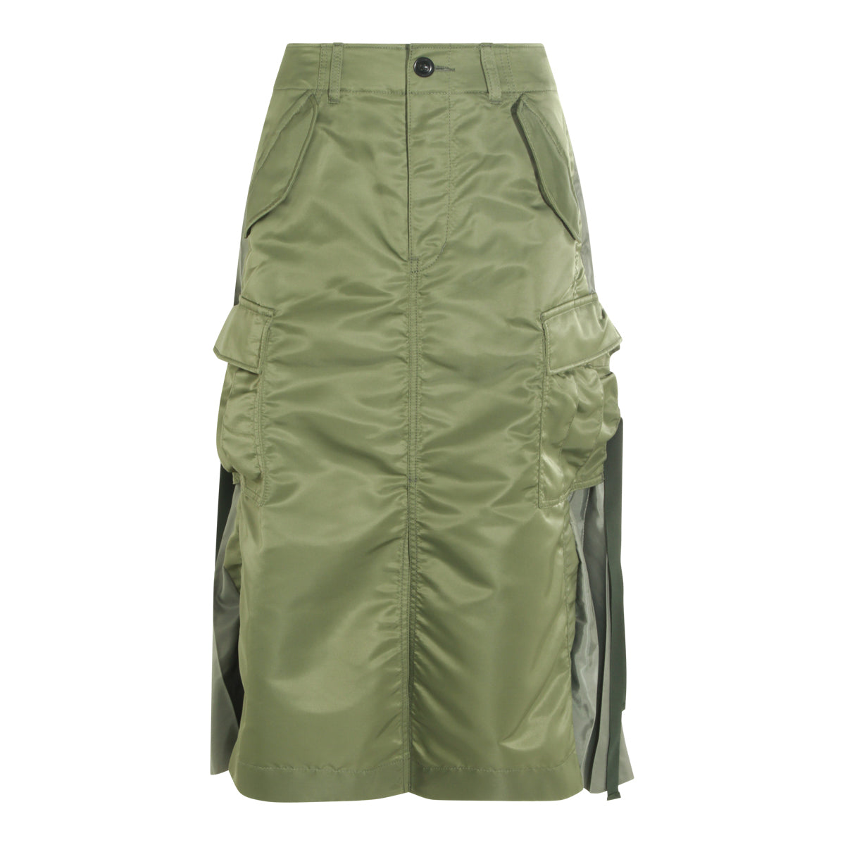 KHAKI NYLON TWILL LONG SKIRT