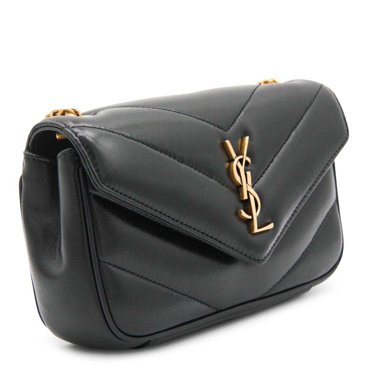 BLACK LEATHER MINI LOULOU BAG