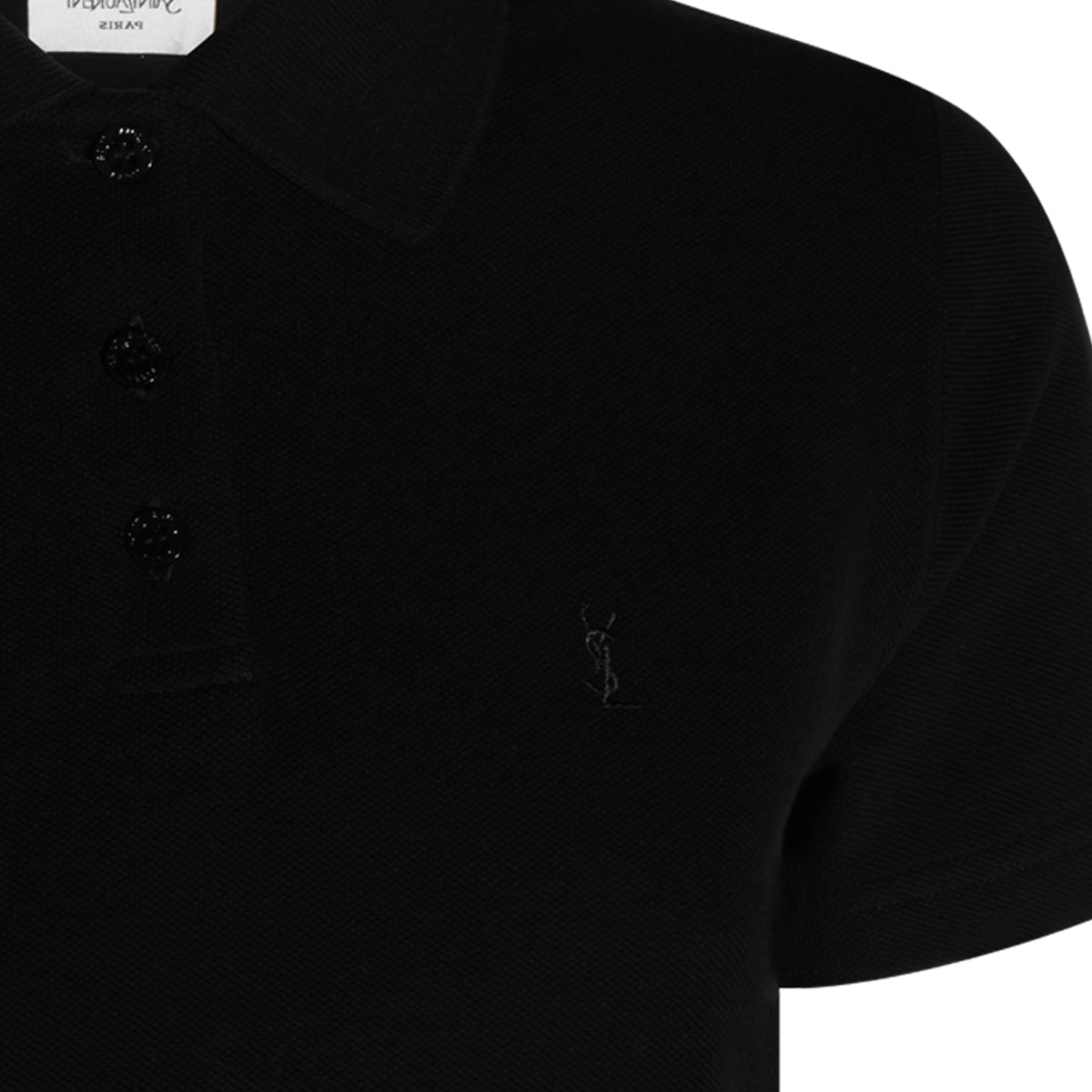 BLACK COTTON CROPPED POLO SHIRT