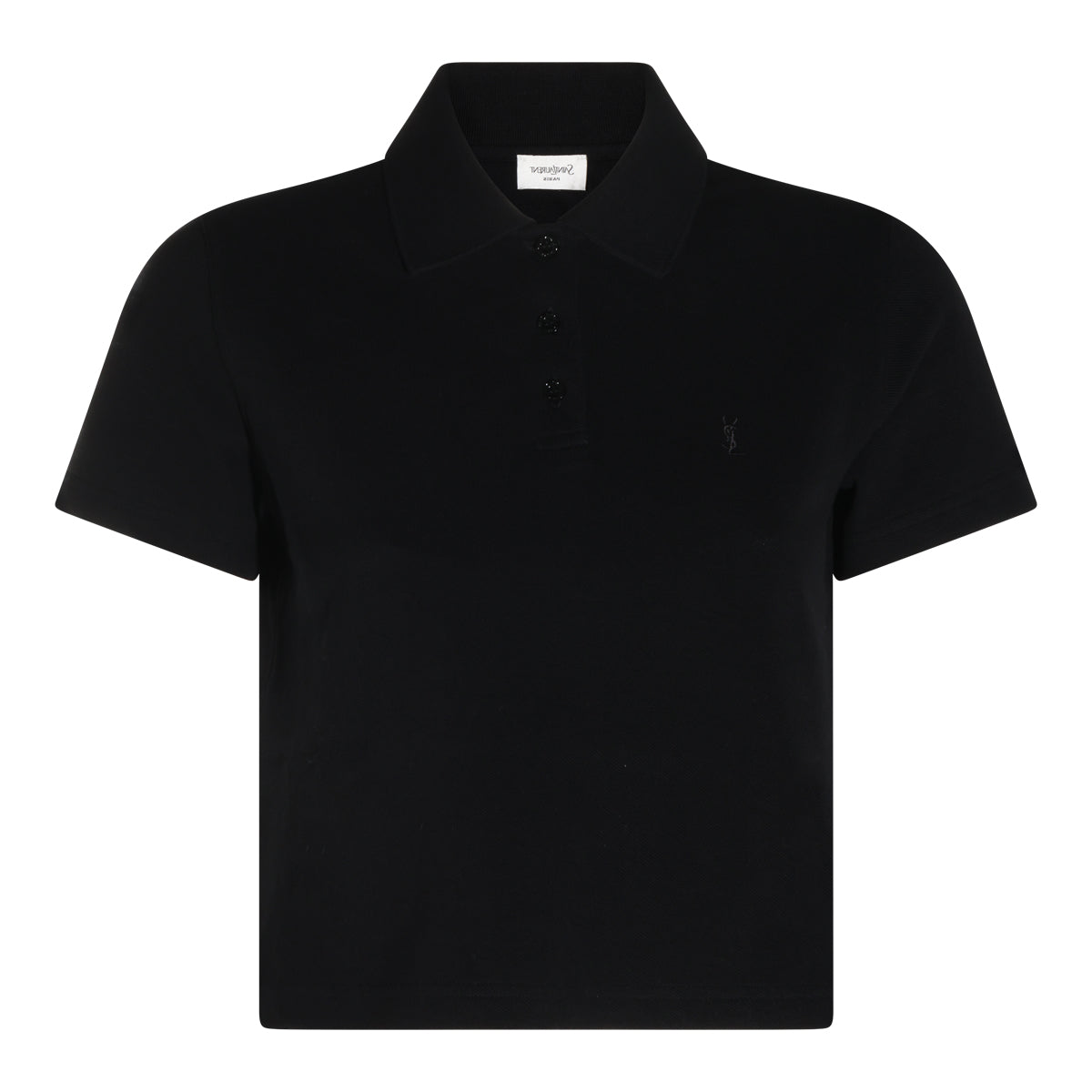 BLACK COTTON CROPPED POLO SHIRT