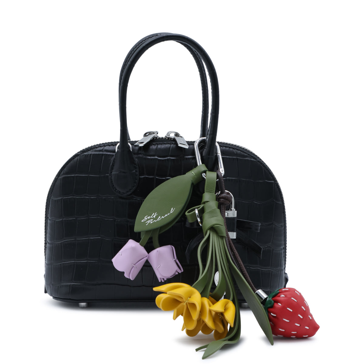BLACK LEATHER TOP HANDLE BAG