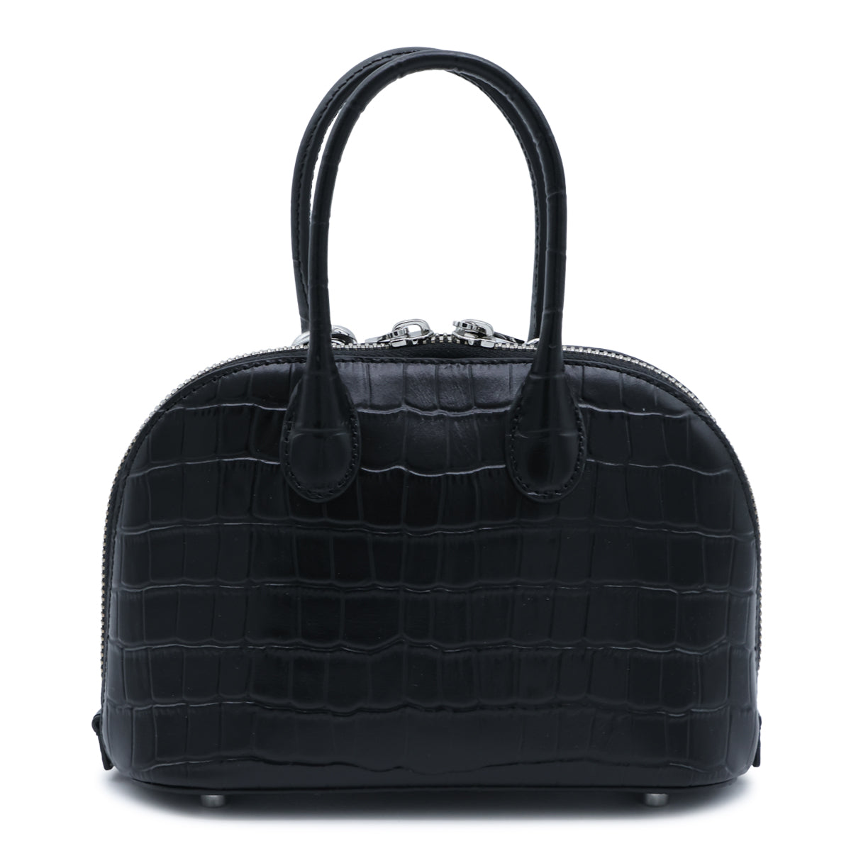 BLACK LEATHER TOP HANDLE BAG
