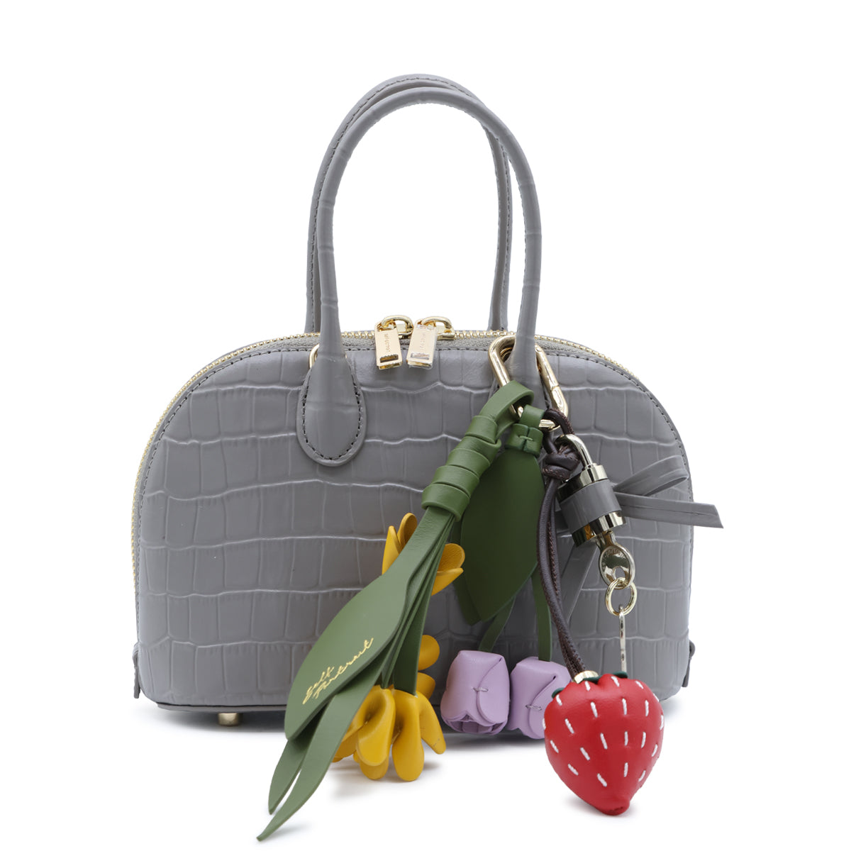 GREY LEATHER TOP HANDLE BAG