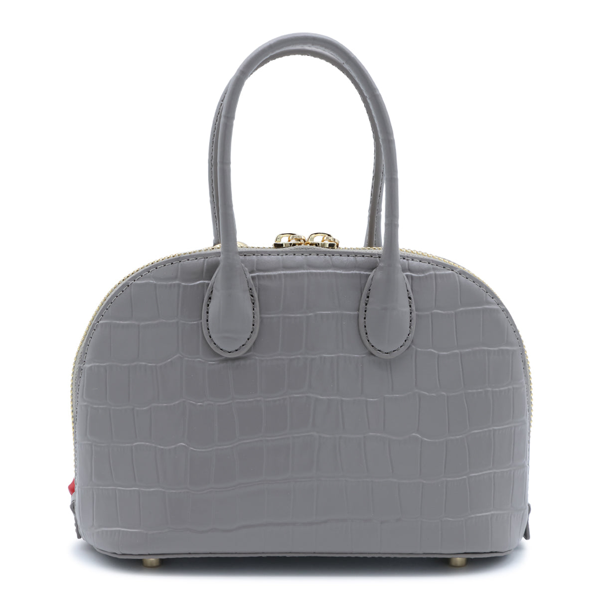 GREY LEATHER TOP HANDLE BAG