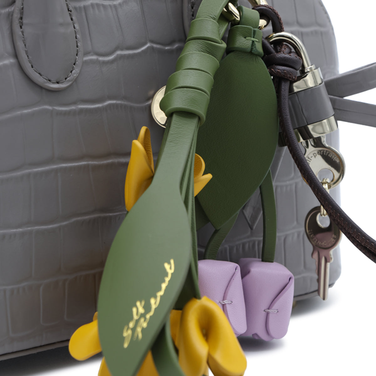 GREY LEATHER TOP HANDLE BAG