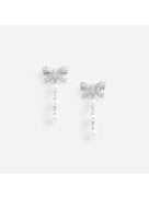 CRYSTAL BOW PEARL DROPLET EARRINGS