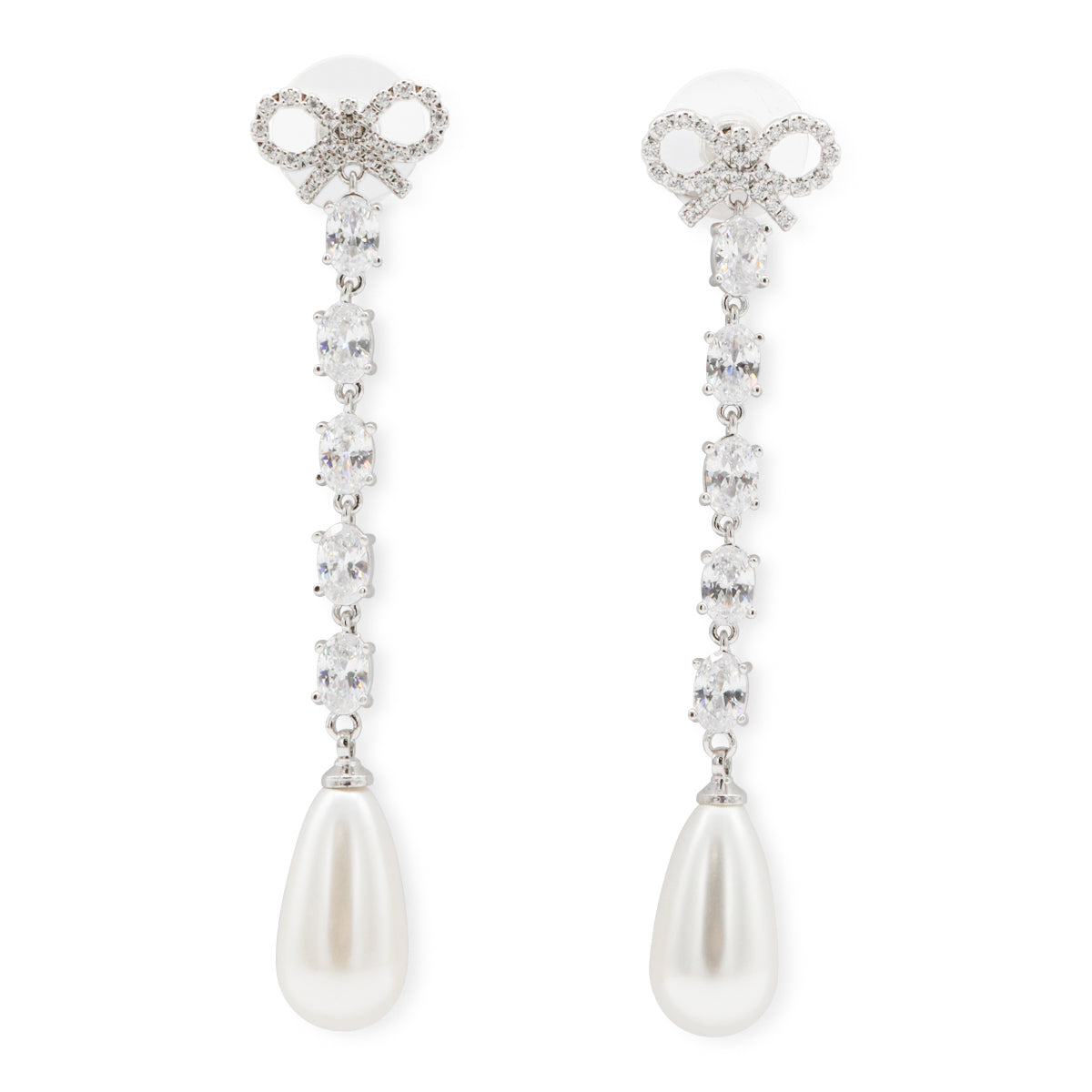 SILVER AND PEARL METAL EARRINGS