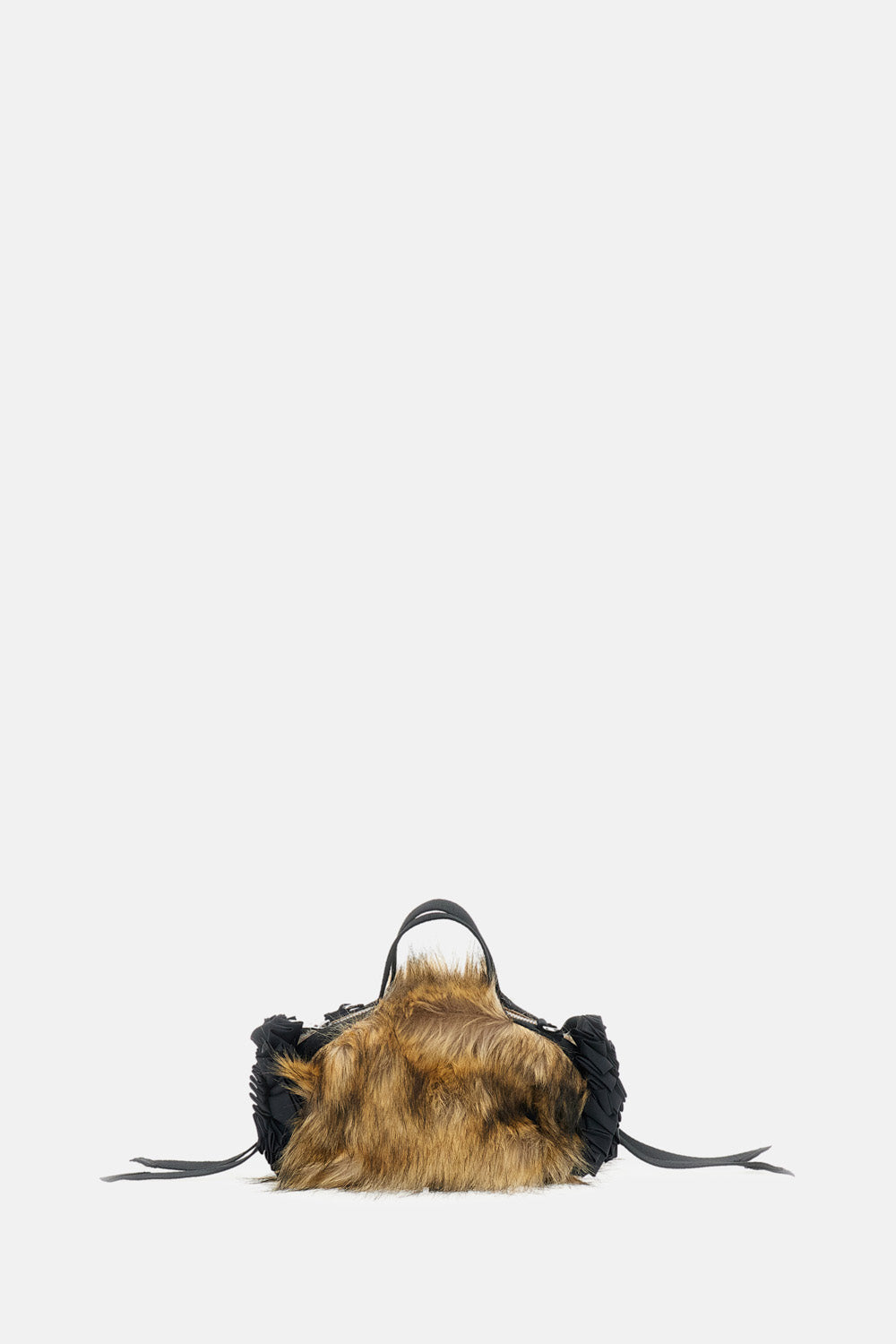 MINI FAUX FUR DOUBLE RIBBON ROSETTE EMBROIDERED BAG