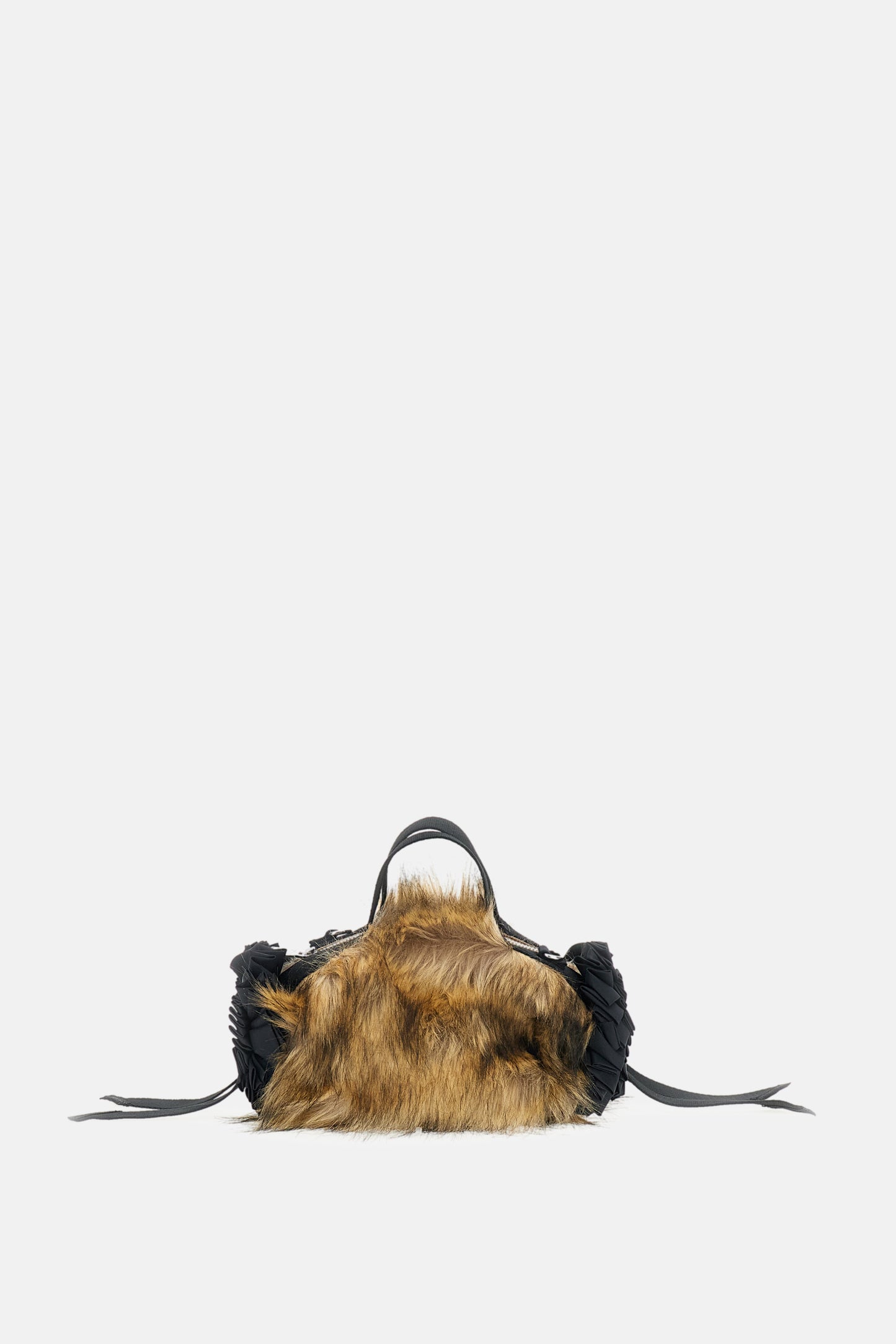 MINI FAUX FUR DOUBLE RIBBON ROSETTE EMBROIDERED BAG