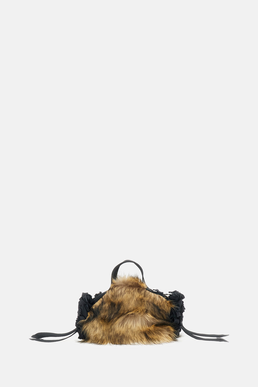 MINI FAUX FUR DOUBLE RIBBON ROSETTE EMBROIDERED BAG