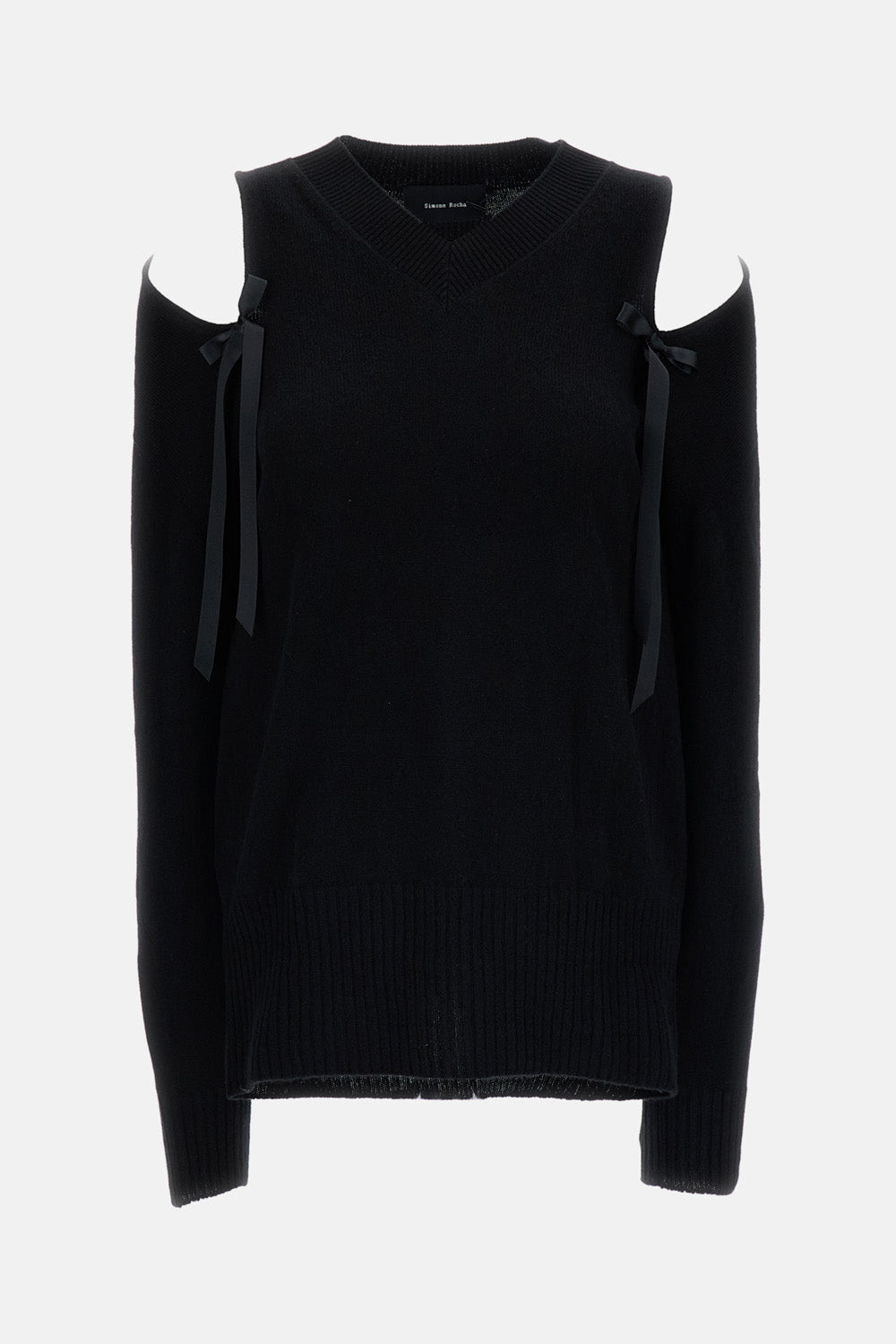 RELAXED CASHMERE SLASH V-NECK JUMPER W/ BOW