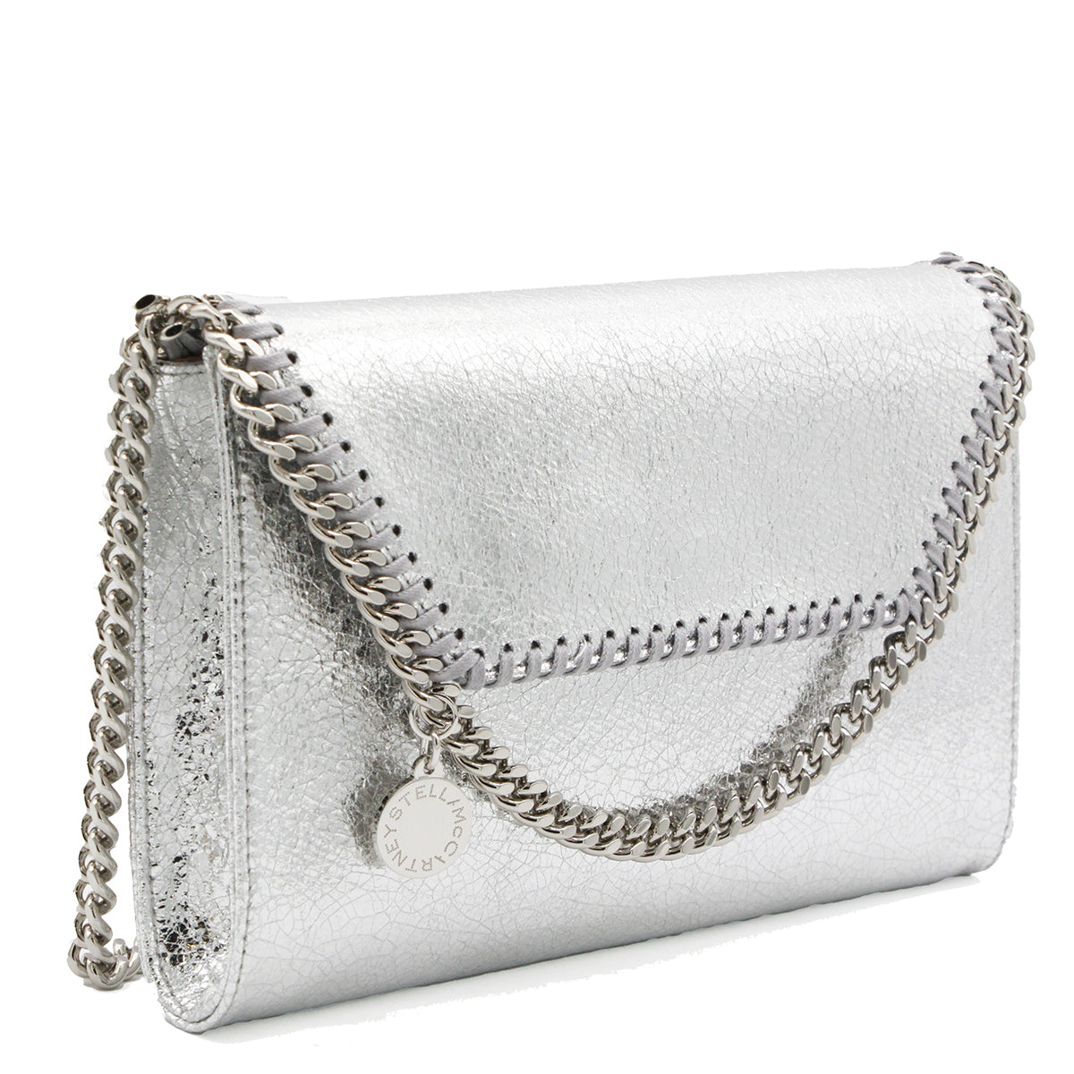 SILVER METAL FAUX LEATHER FALABELLA MINI CROSSBODY SHOULDER BAG