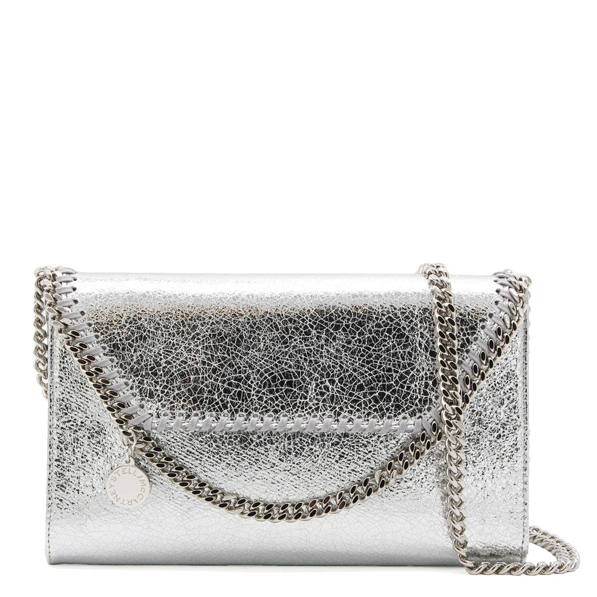 SILVER METAL FAUX LEATHER FALABELLA MINI CROSSBODY SHOULDER BAG