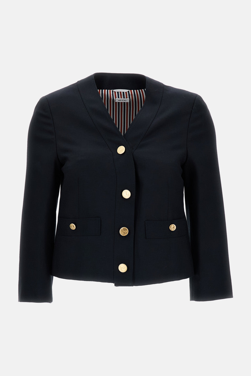 V-NECK CARDIGAN JACKET IN HOPSACK SUITING