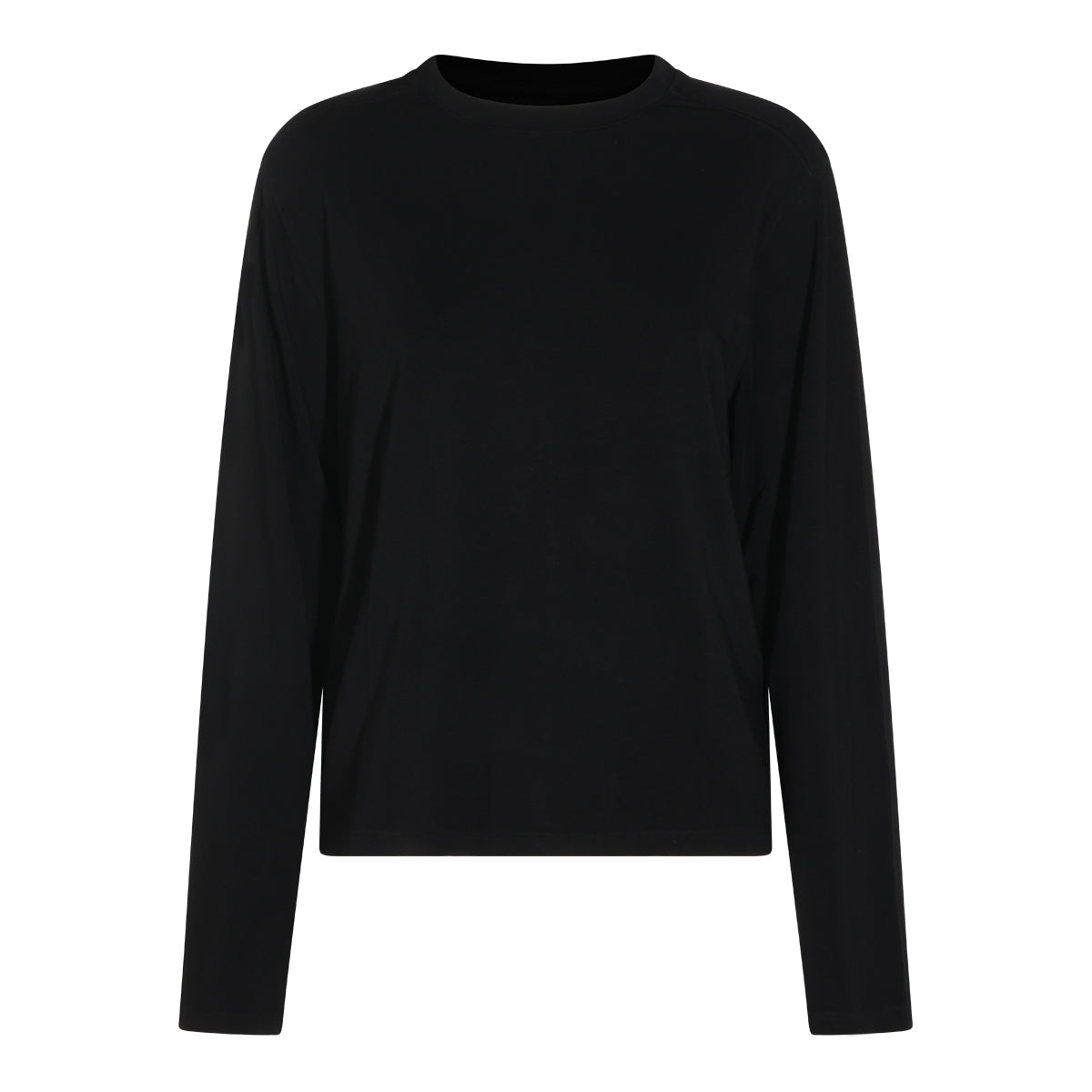 BLACK COTTON STRETCH LONG SLEEVED T-SHIRT
