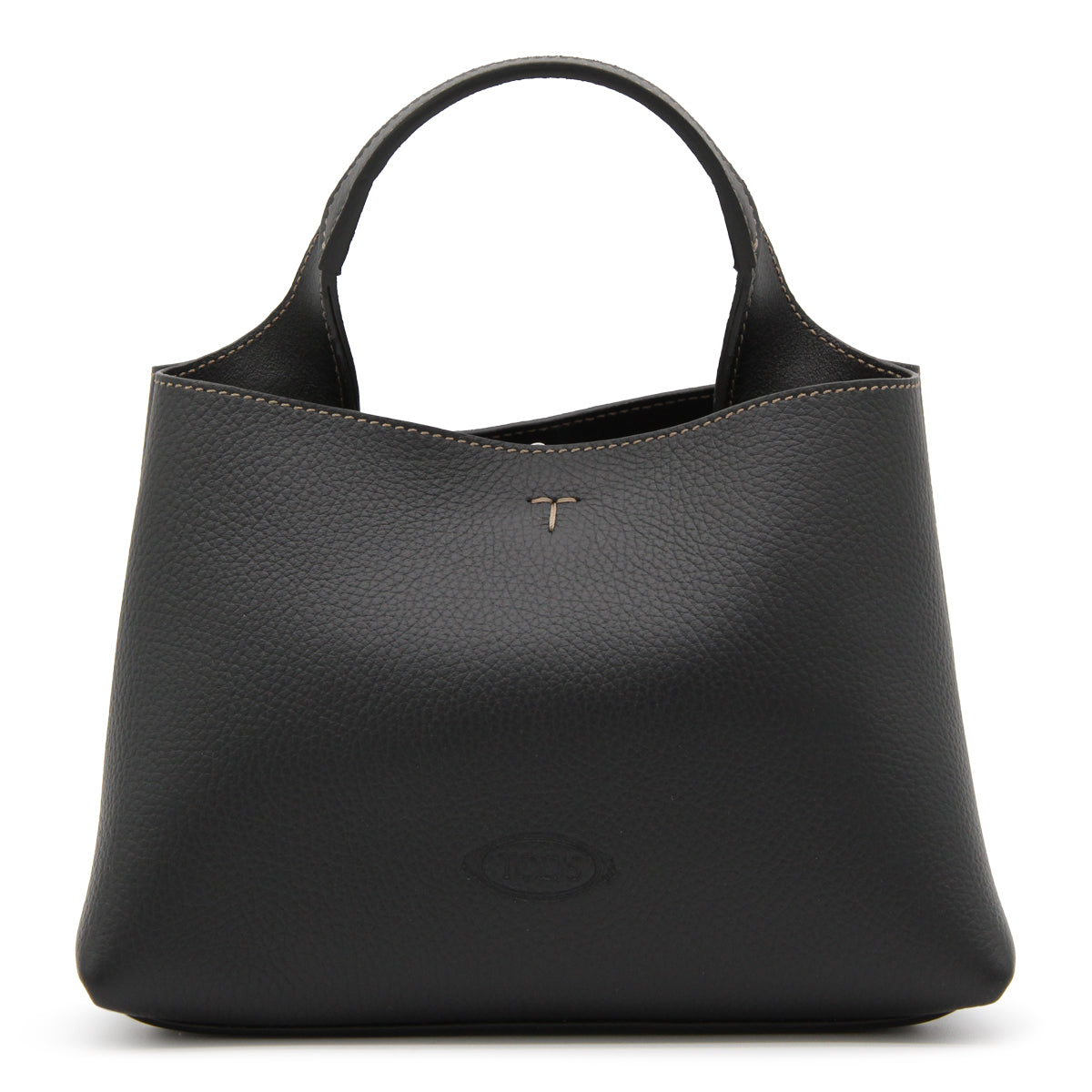 BLACK LEATHER TOP HANDLE BAG