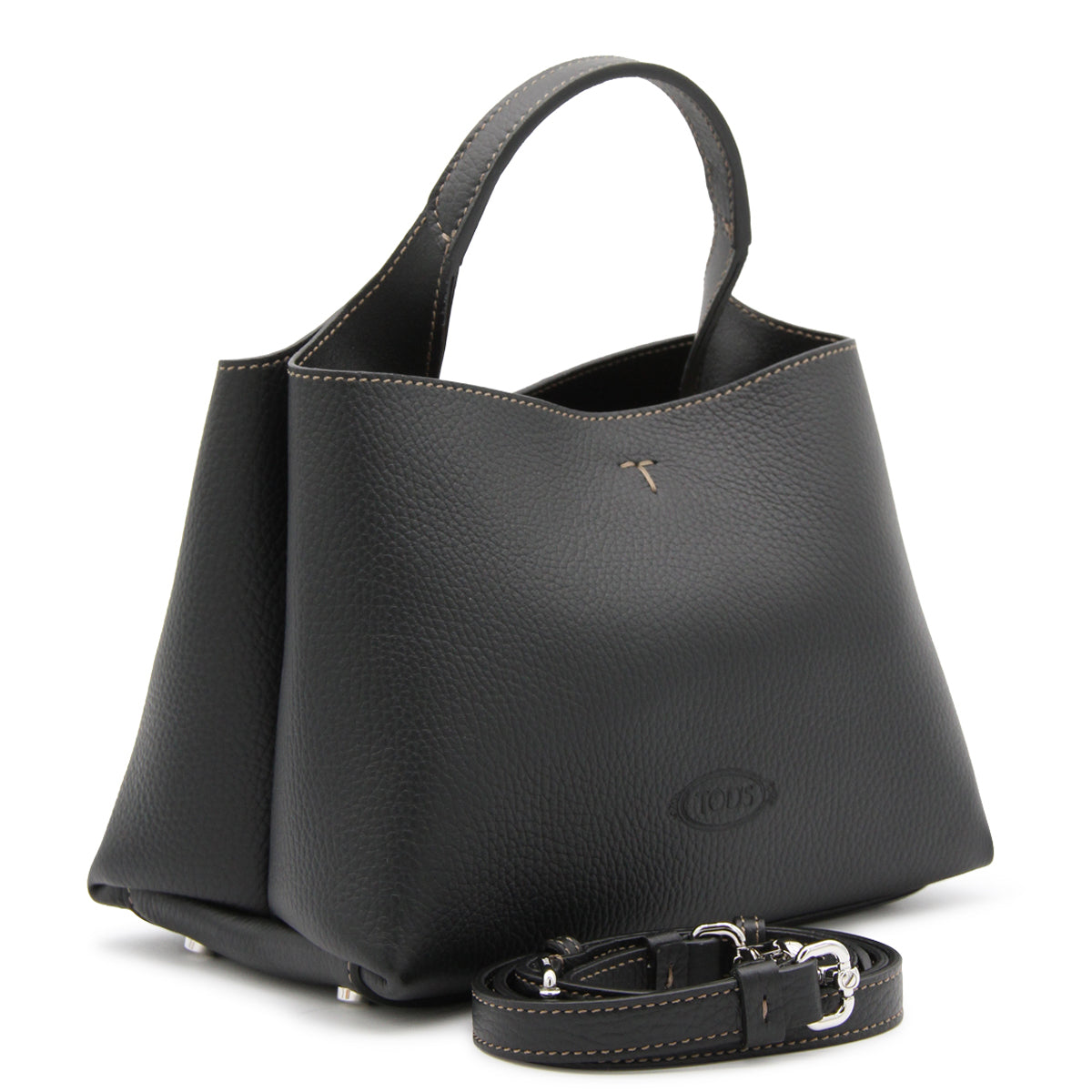 BLACK LEATHER TOP HANDLE BAG
