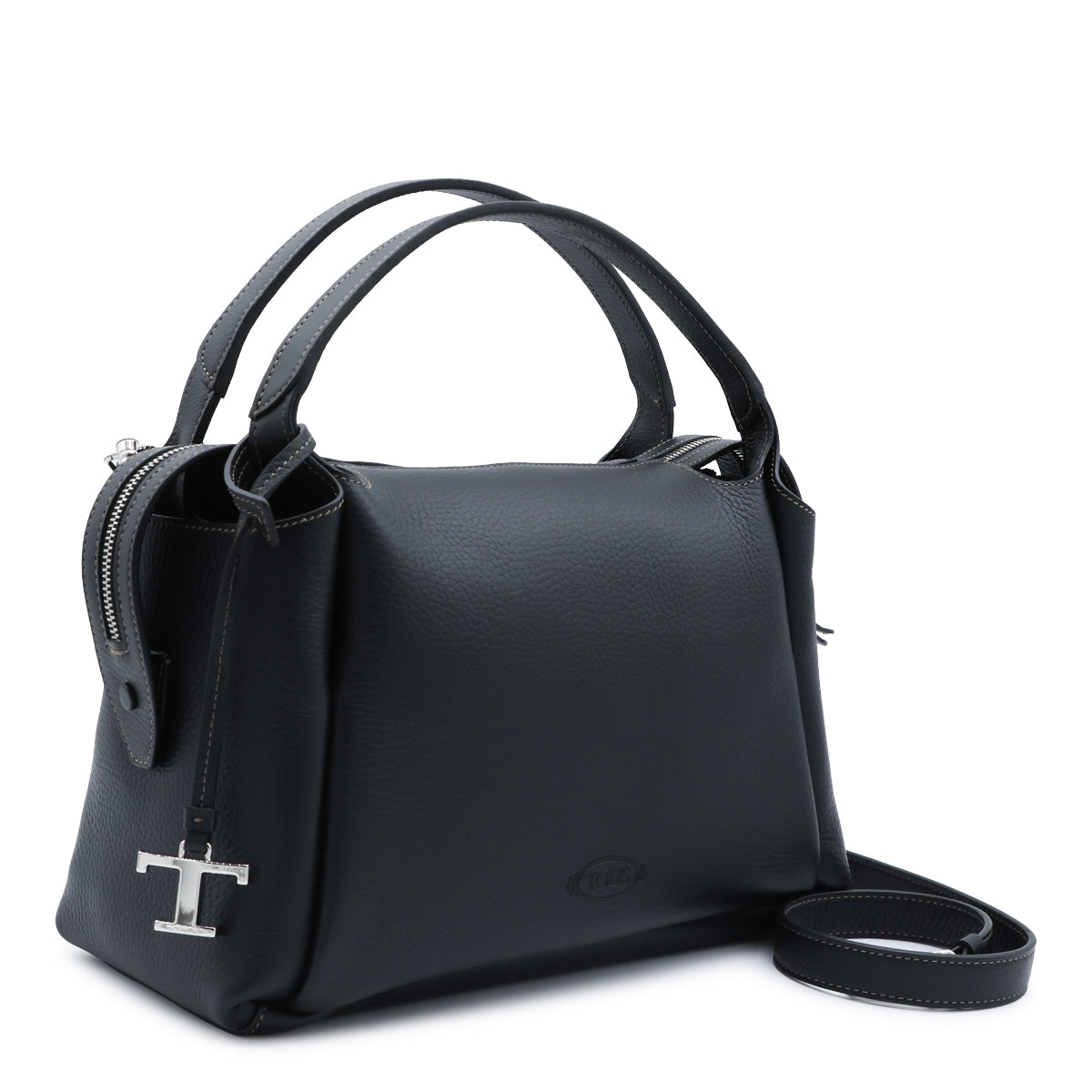 BLACK LEATHER APA SMALL BOWLING TOP HANDLE BAG