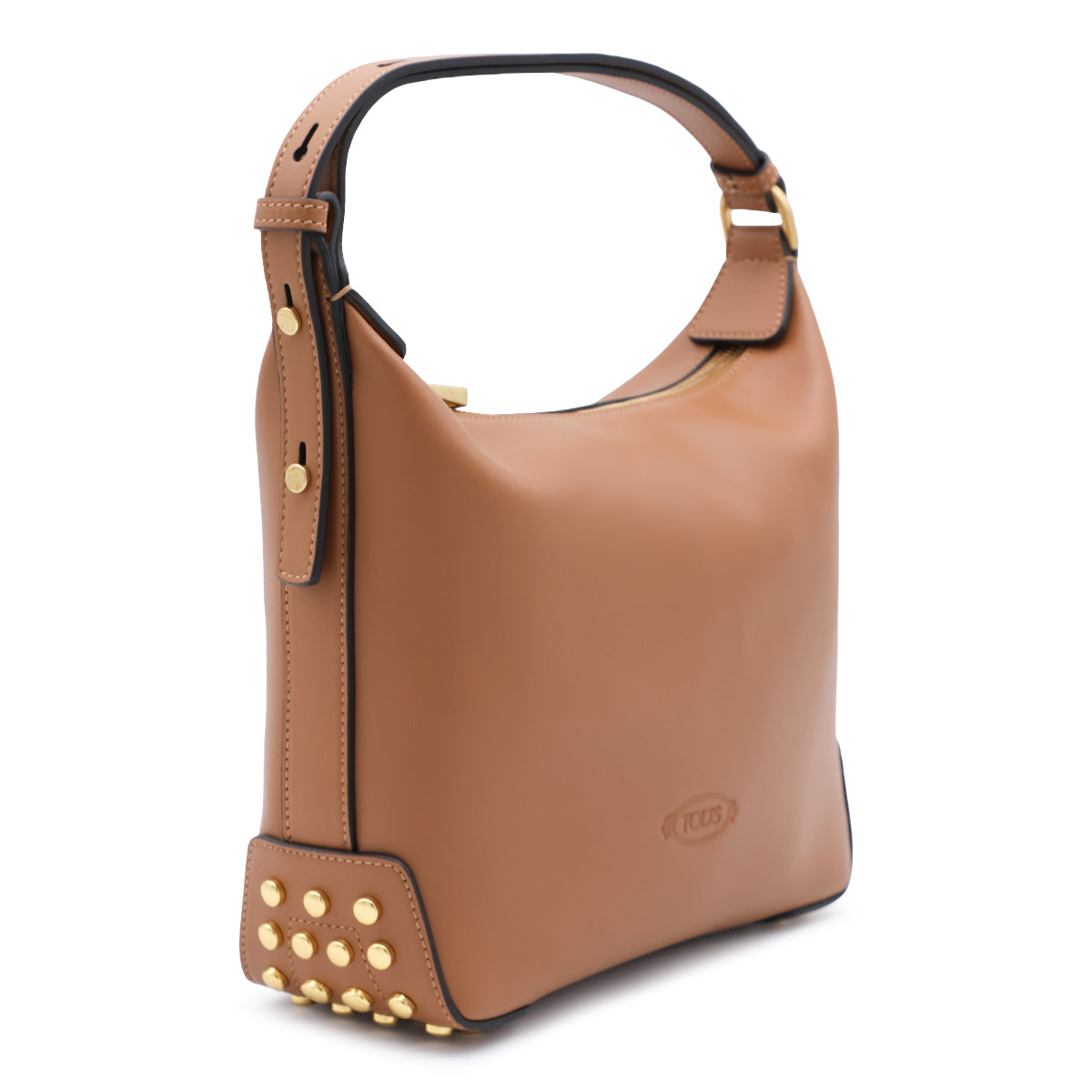 BROWN LEATHER METAL DOTS MINI SHOULDER BAG
