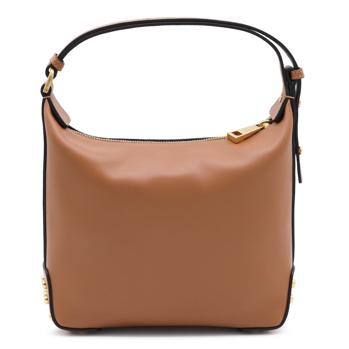 BROWN LEATHER METAL DOTS MINI SHOULDER BAG