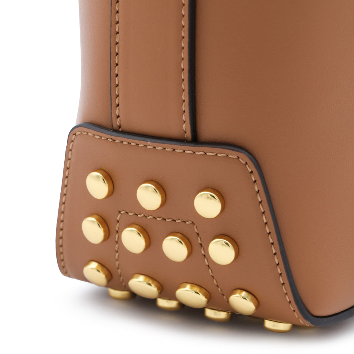 BROWN LEATHER METAL DOTS MINI SHOULDER BAG