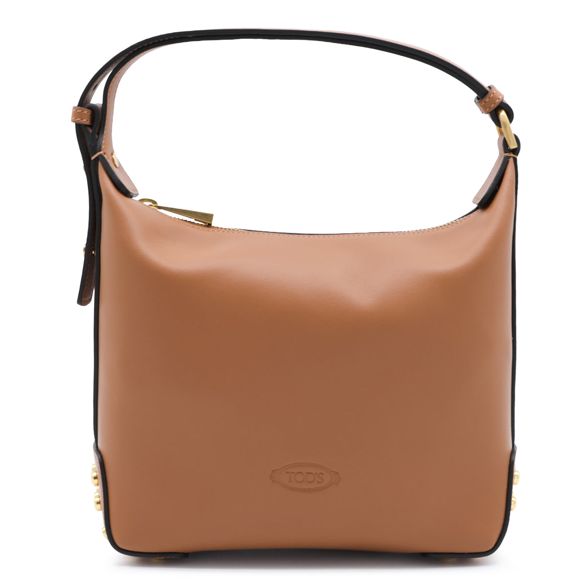 BROWN LEATHER METAL DOTS MINI SHOULDER BAG