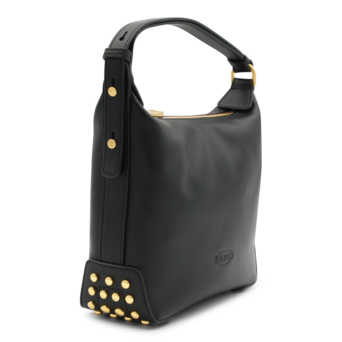 BLACK LEATHER METAL DOTS MINI SHOULDER BAG