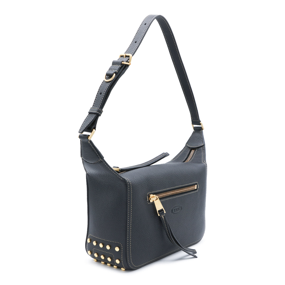 BLACK LEATHER METAL DOTS MINI SHOULDER BAG