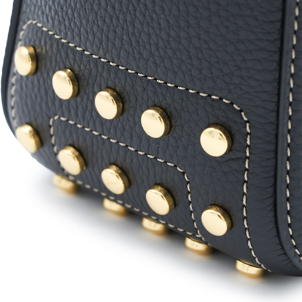 BLACK LEATHER METAL DOTS MINI SHOULDER BAG