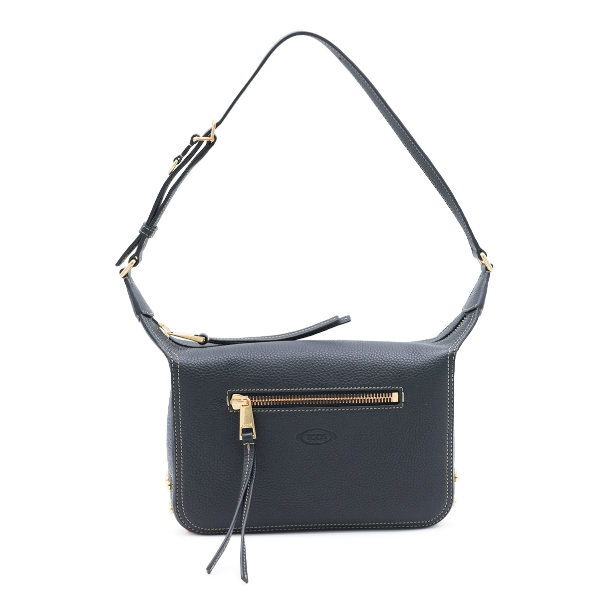 BLACK LEATHER METAL DOTS MINI SHOULDER BAG