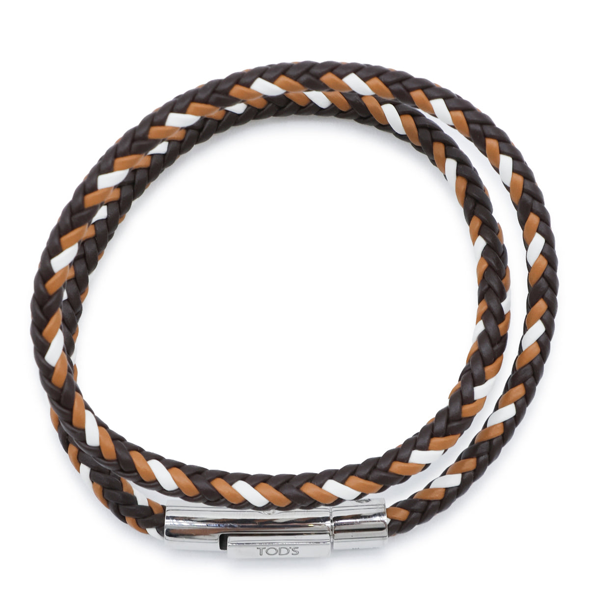 COFFEE BROWN AND WHITE LEATHER BRACELET