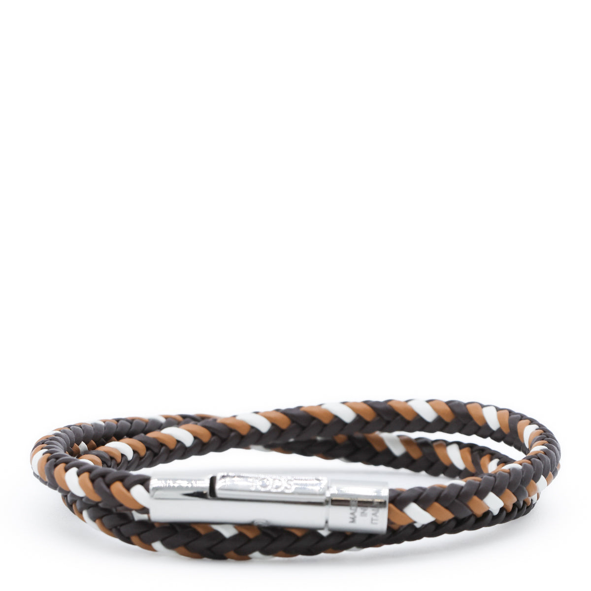 COFFEE BROWN AND WHITE LEATHER BRACELET