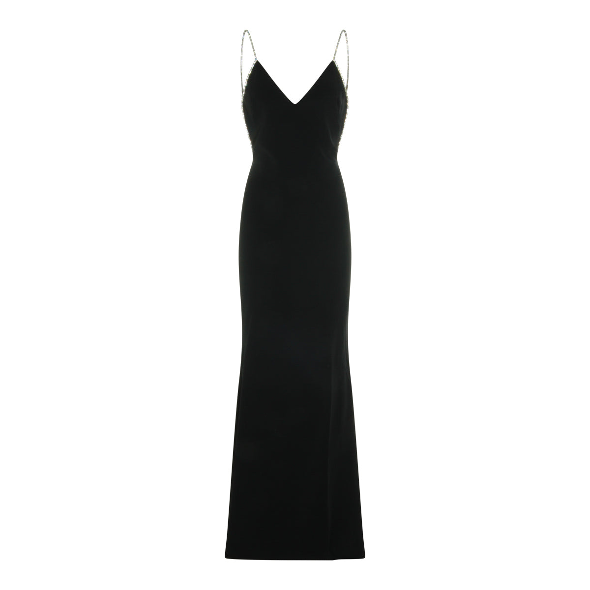 BLACK AND CRYSTAL STRETCH LONG DRESS