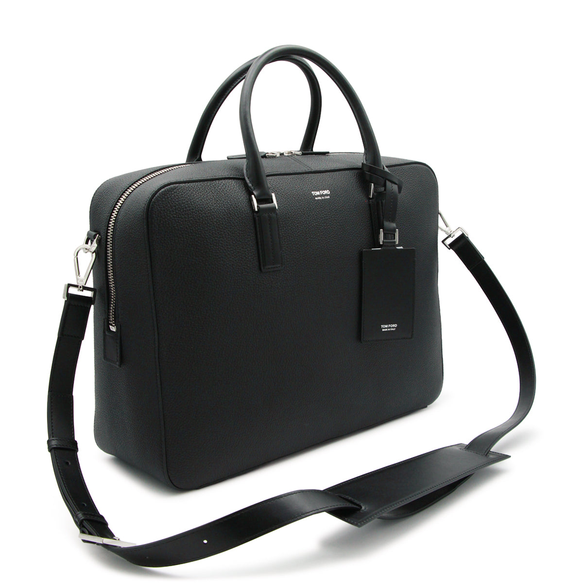BLACK LEATHER TOP HANDLE BAG