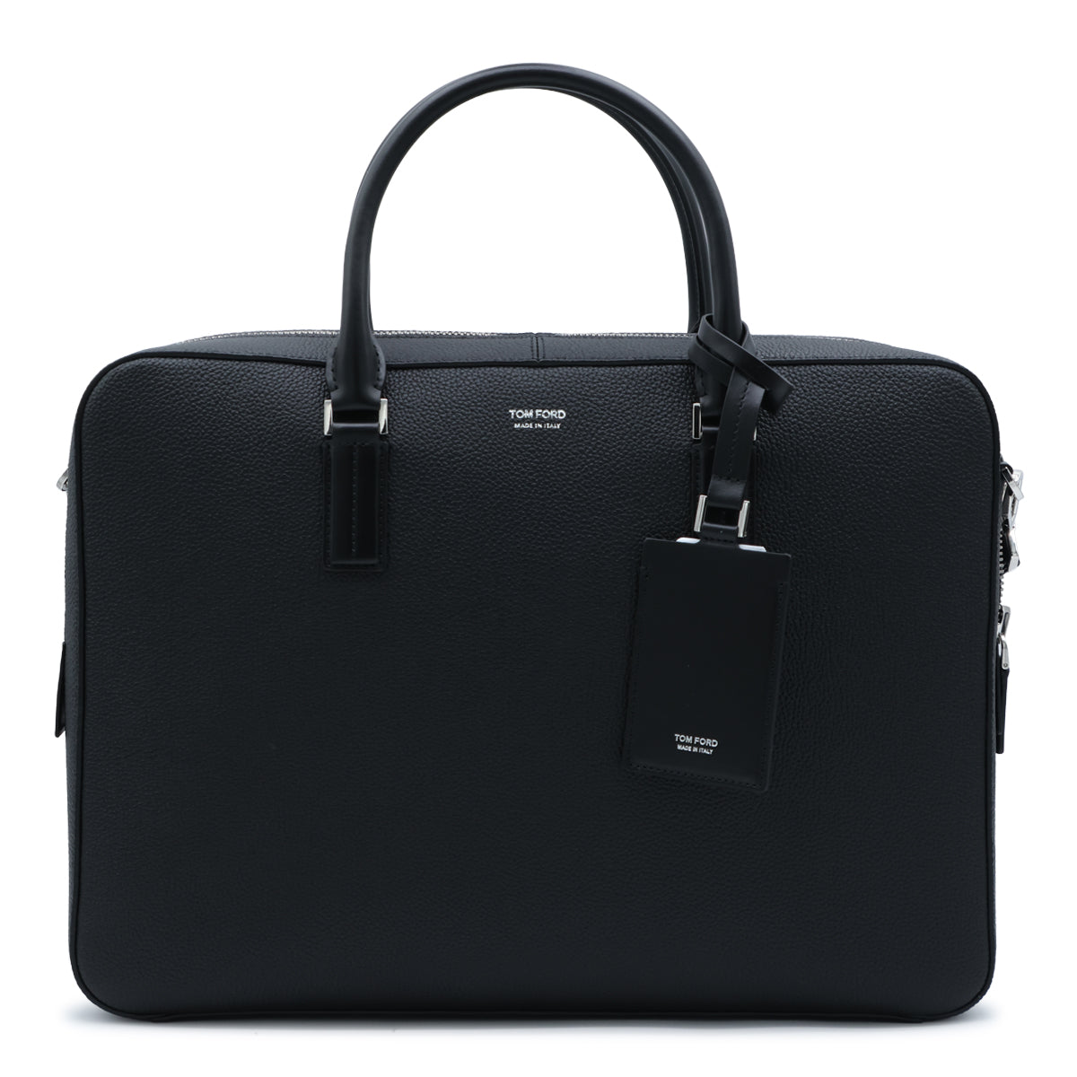 BLACK LEATHER TOP HANDLE BAG