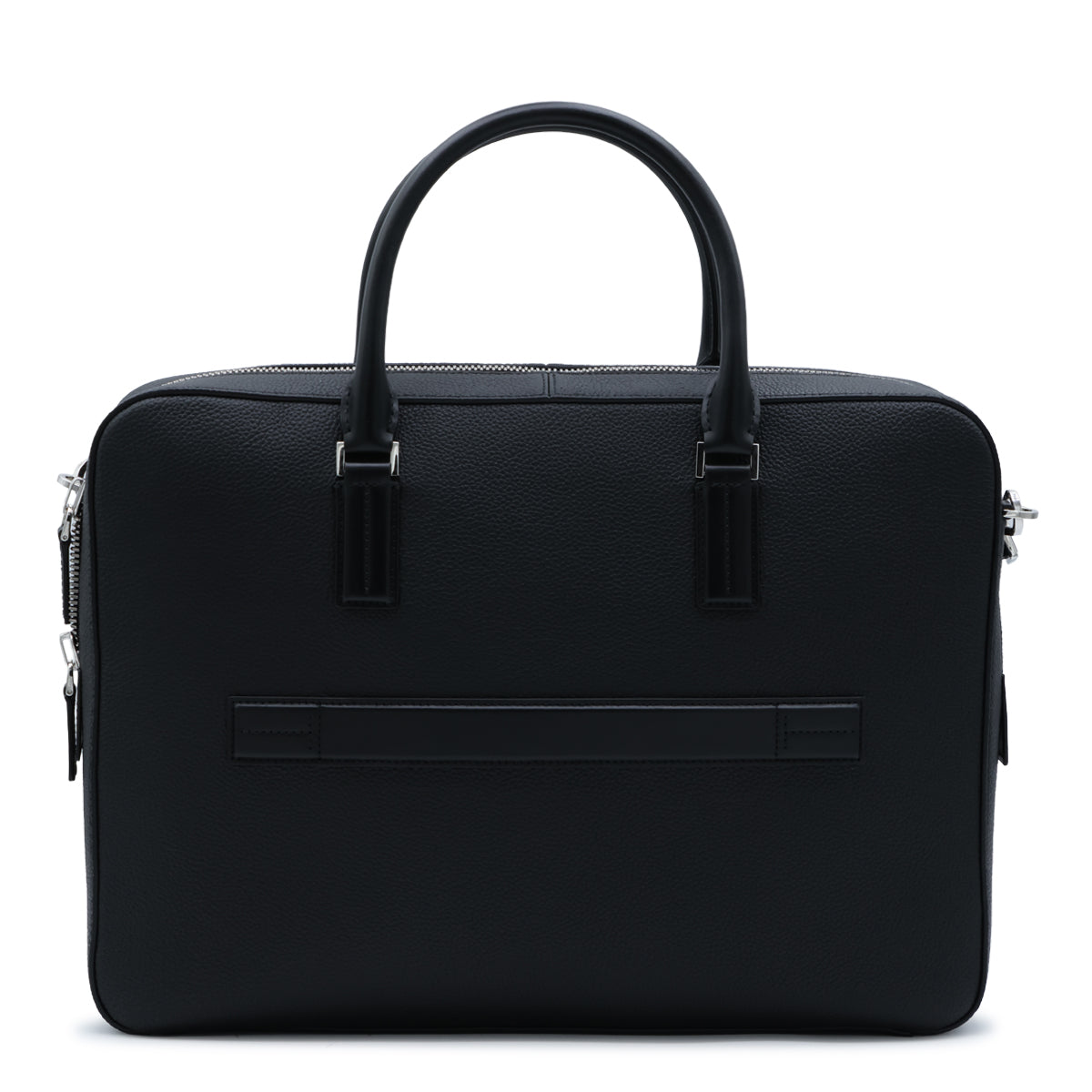 BLACK LEATHER TOP HANDLE BAG