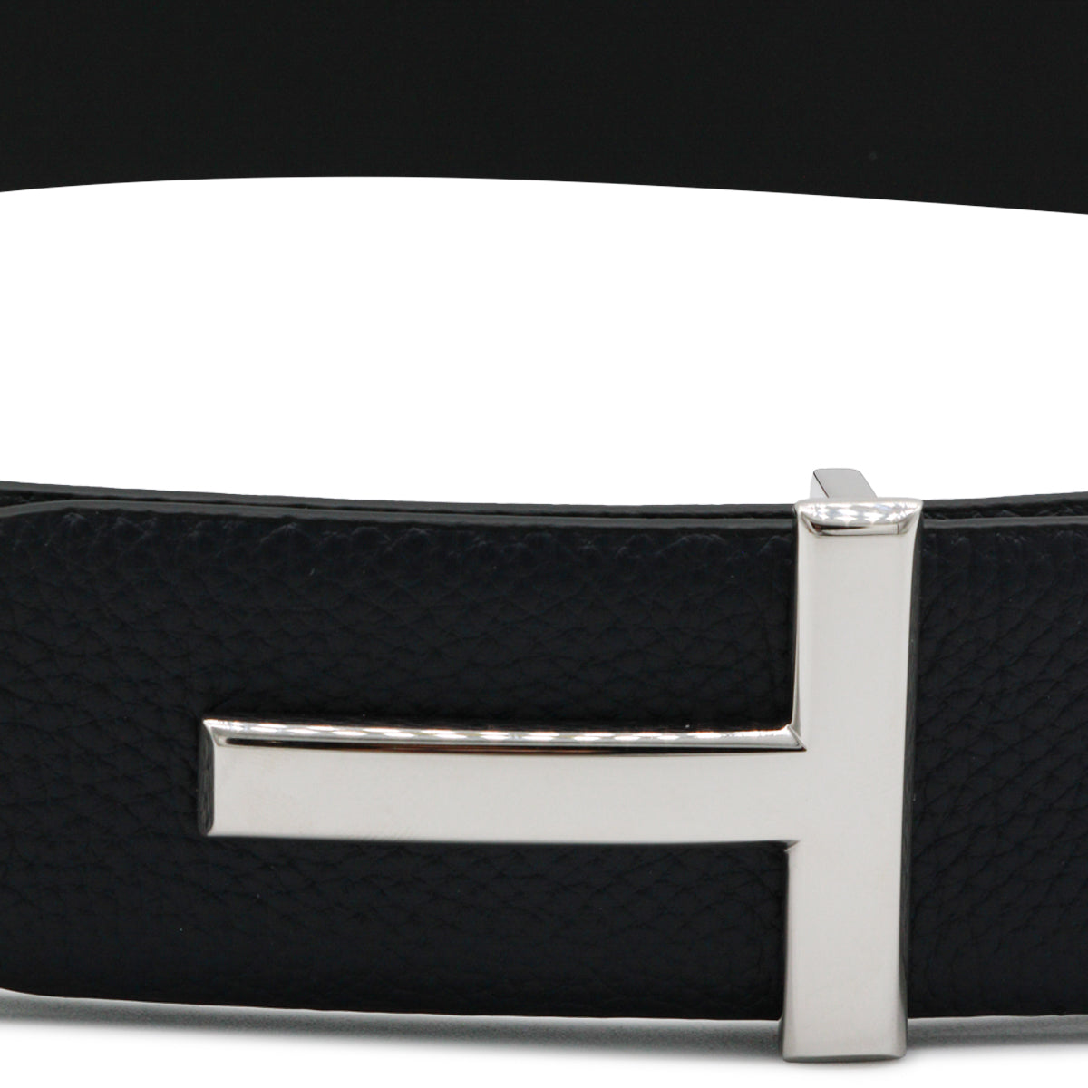 BLACK AND NAVY LEATHER LOGO BELT