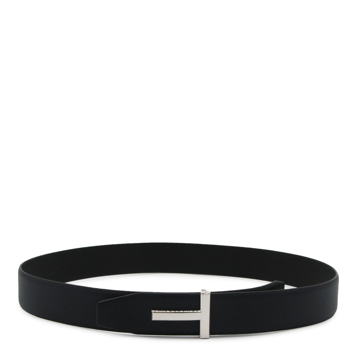 BLACK AND NAVY LEATHER LOGO BELT