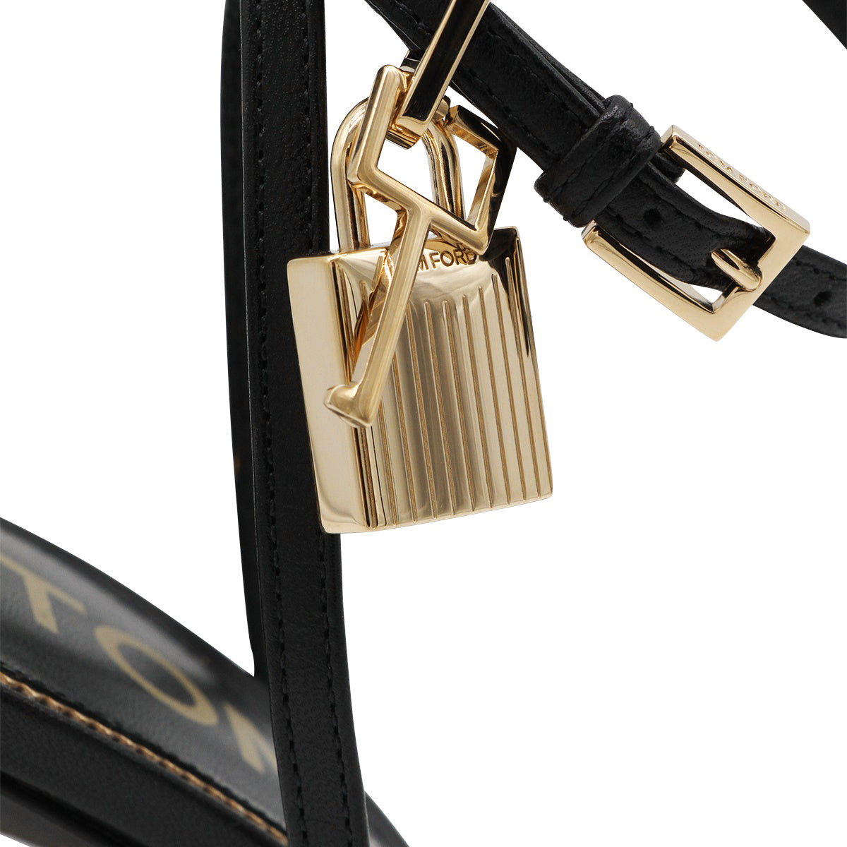 BLACK LEATHER PADLOCK SANDALS