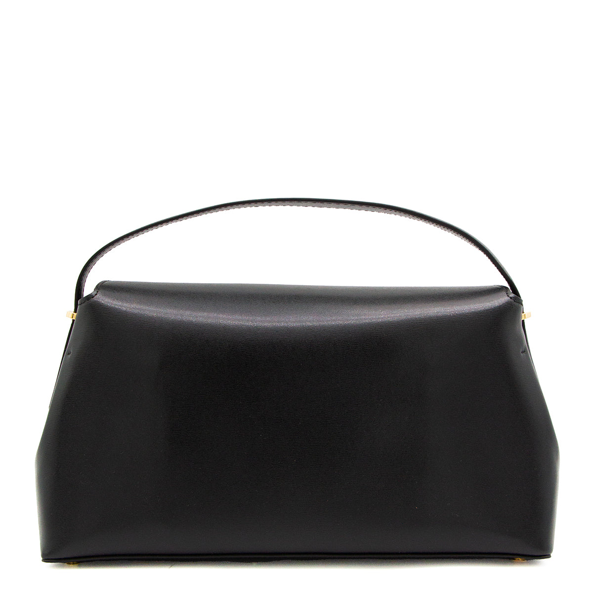 BLACK LEATHER T-LOCK TOP HANDLE BAG