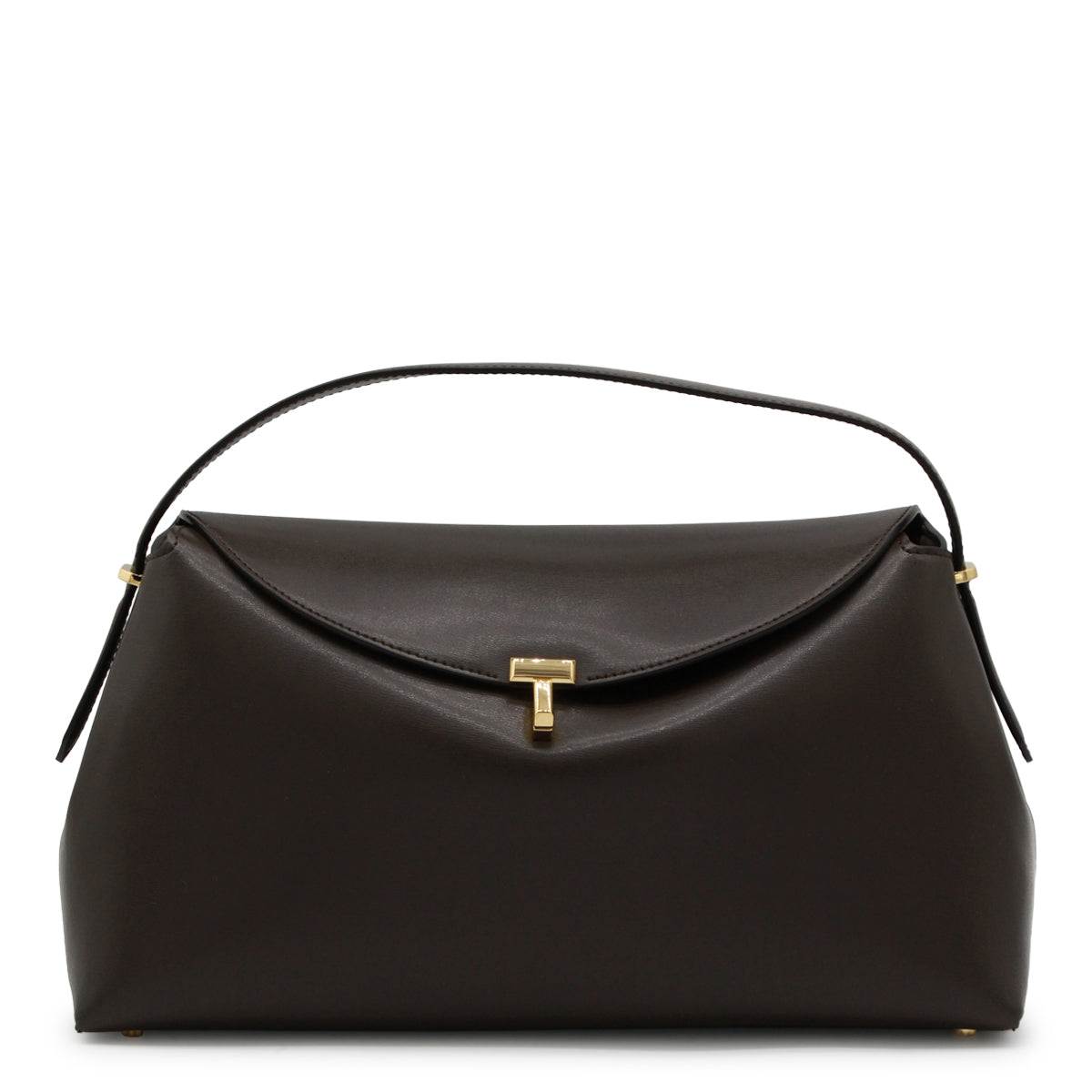 BLACK LEATHER T-LOCK TOP HANDLE BAG