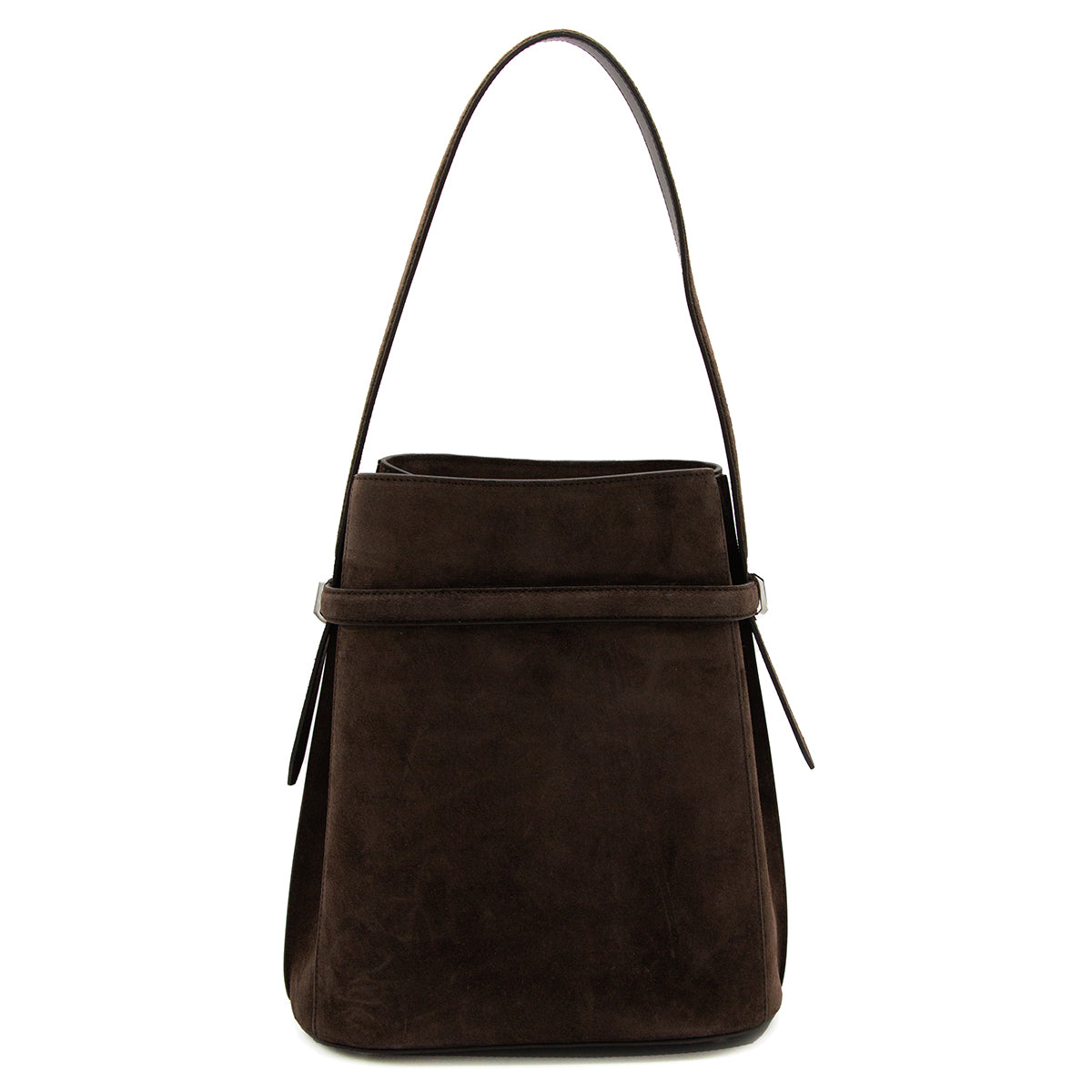 BLACK SUEDE BELTED SATCHEL BAG