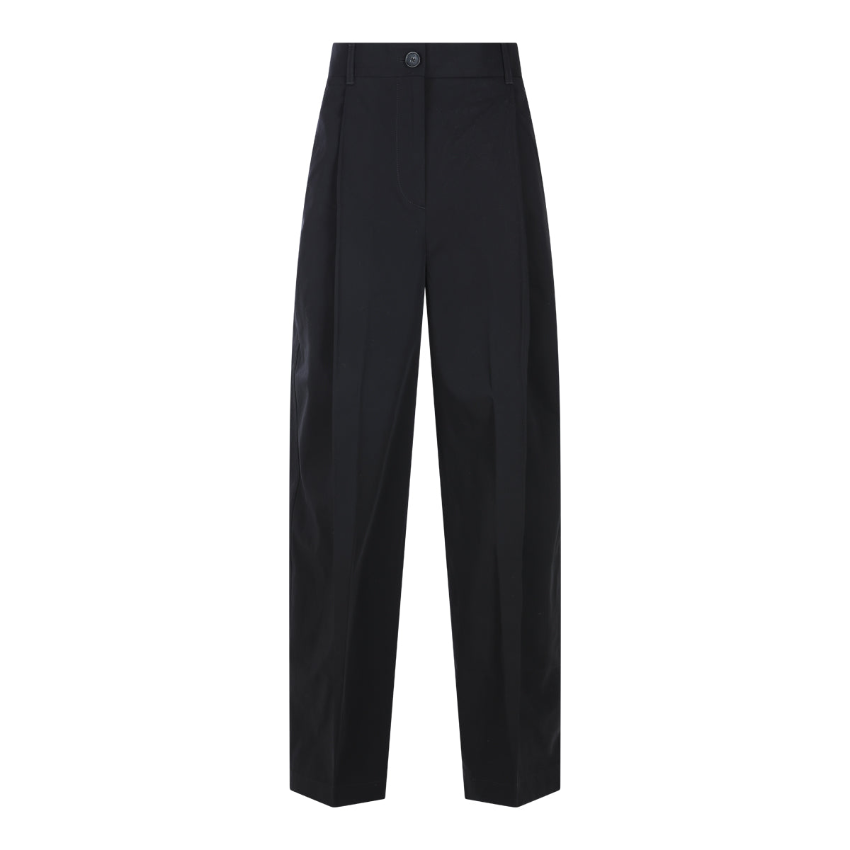 BLACK COTTON SINGLE PLEAT PANTS