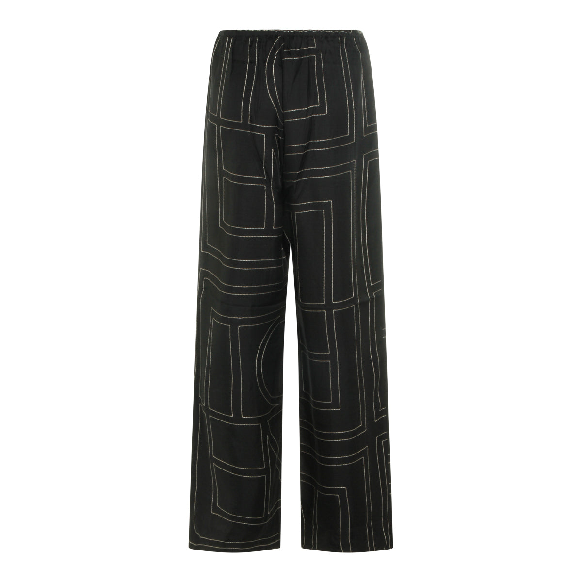 BLACK AND GOLD SILK MONOGRAM PIJAMA PANTS