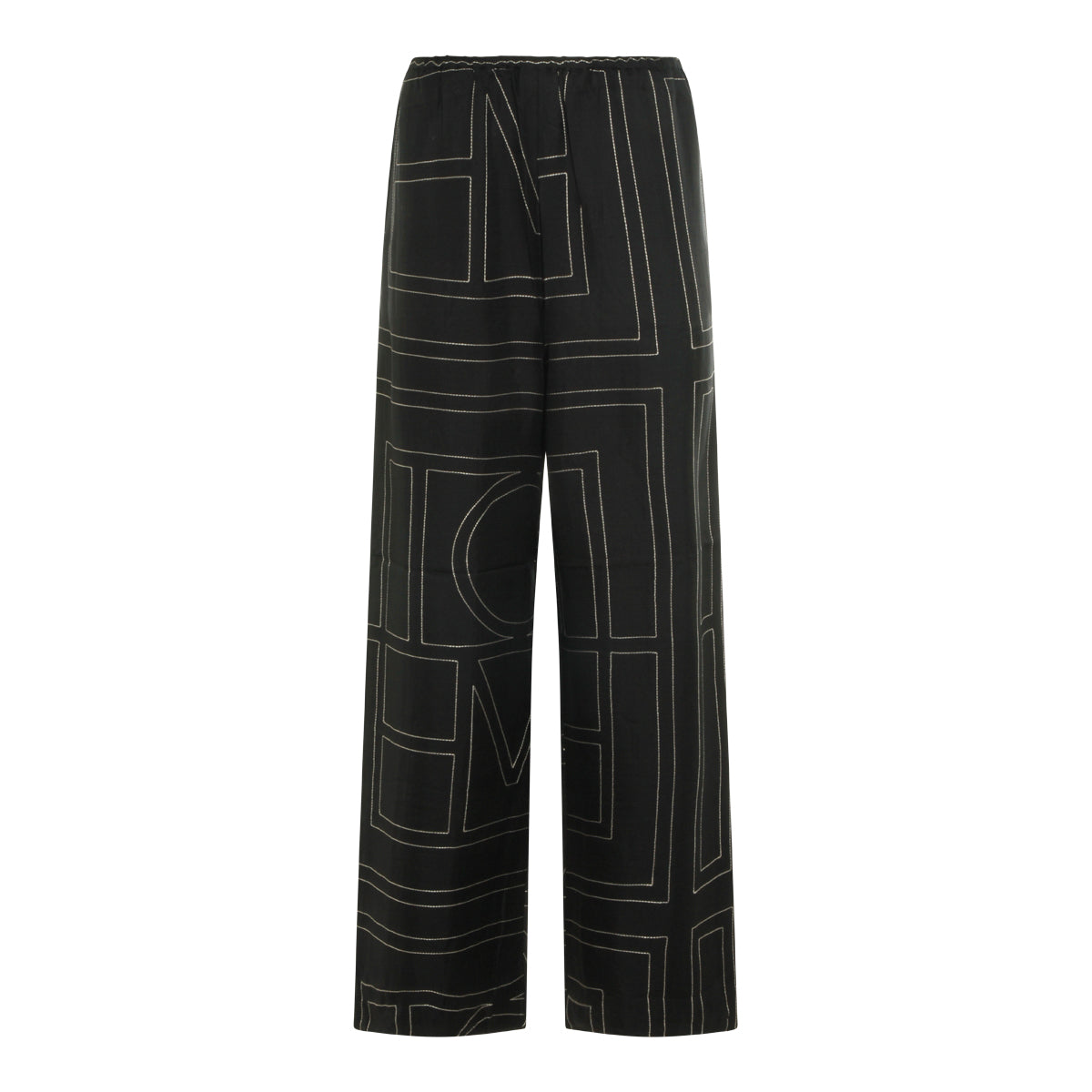 BLACK AND GOLD SILK MONOGRAM PIJAMA PANTS