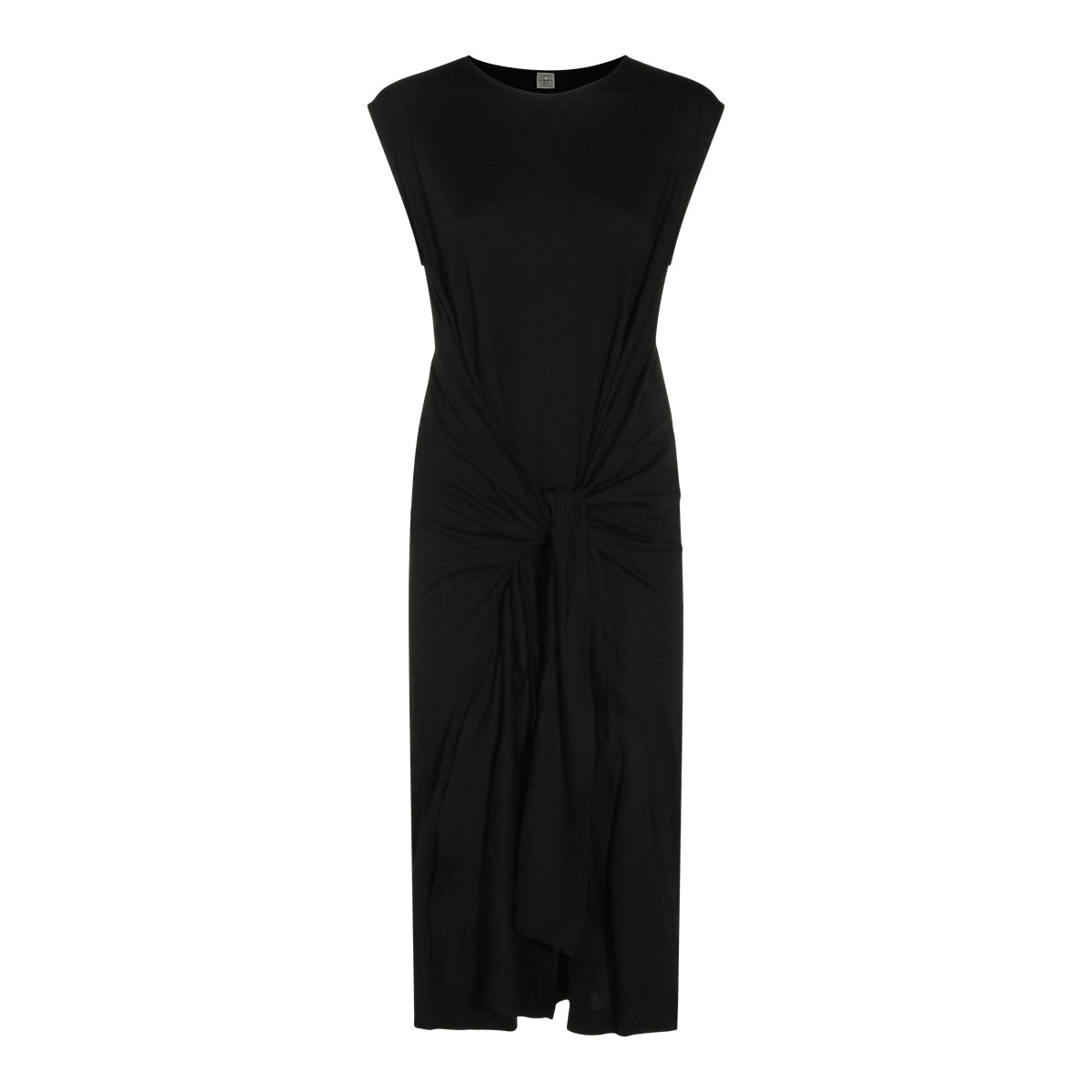 BLACK COTTON TIE-WAIST LONG DRESS