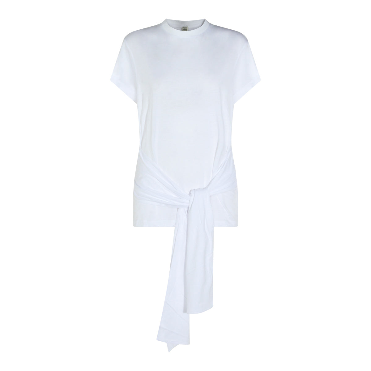 WHITE COTTON STRETCH TIE WAIST TOP