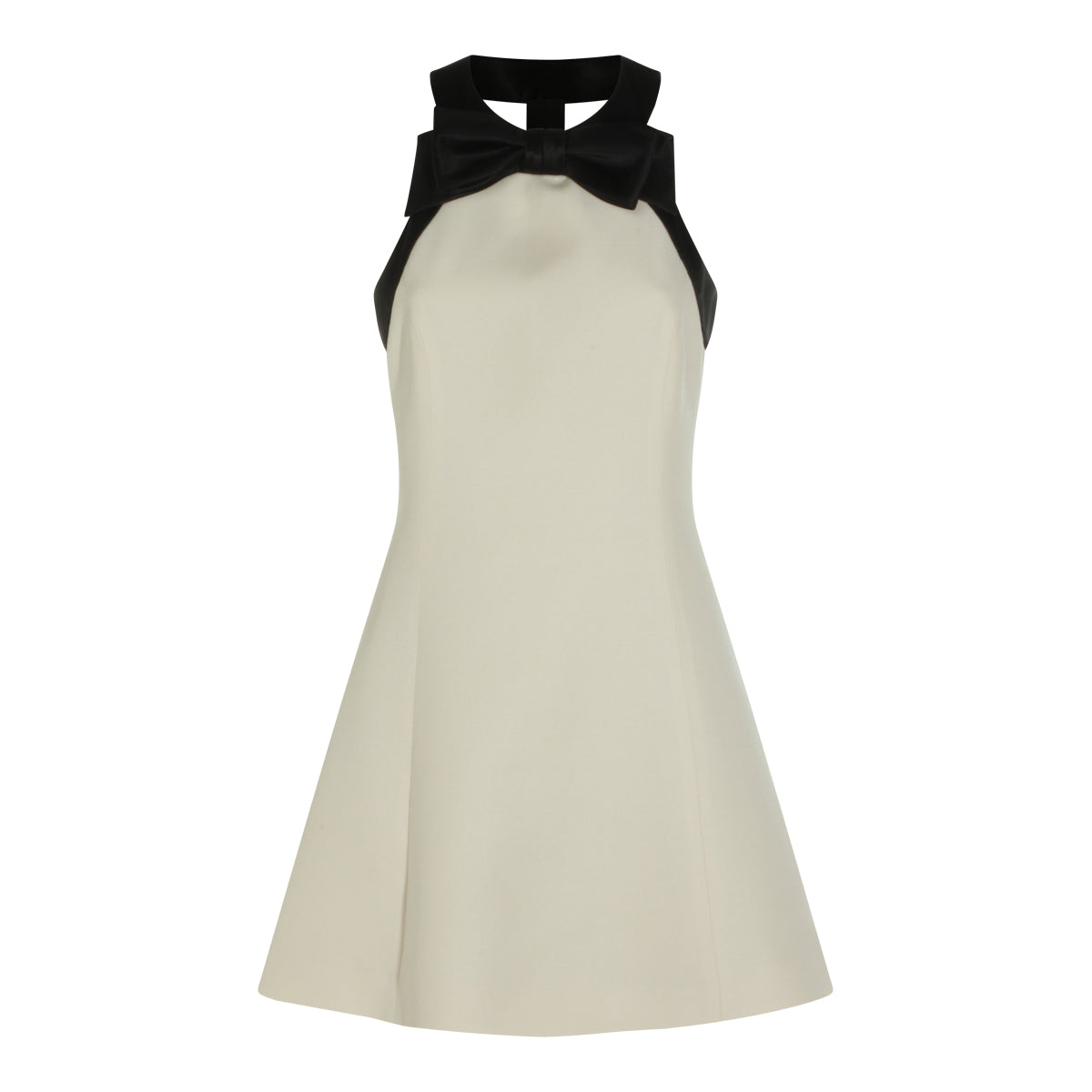 VANILLA AND BLACK SILK AND WOOL BLEND MINI DRESS